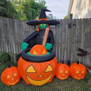 7 FT  Witch Pumpkin Pot Halloween Blow Up Inflatable Decorations with LED Light